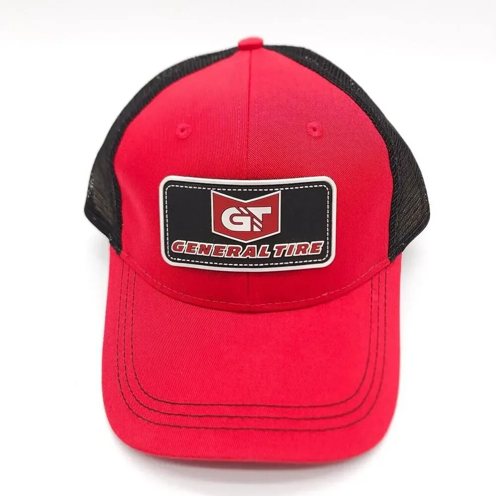 General Tire Mesh Strapback Trucker Patch Hat Ball Cap‎ Red Black Adjustable New